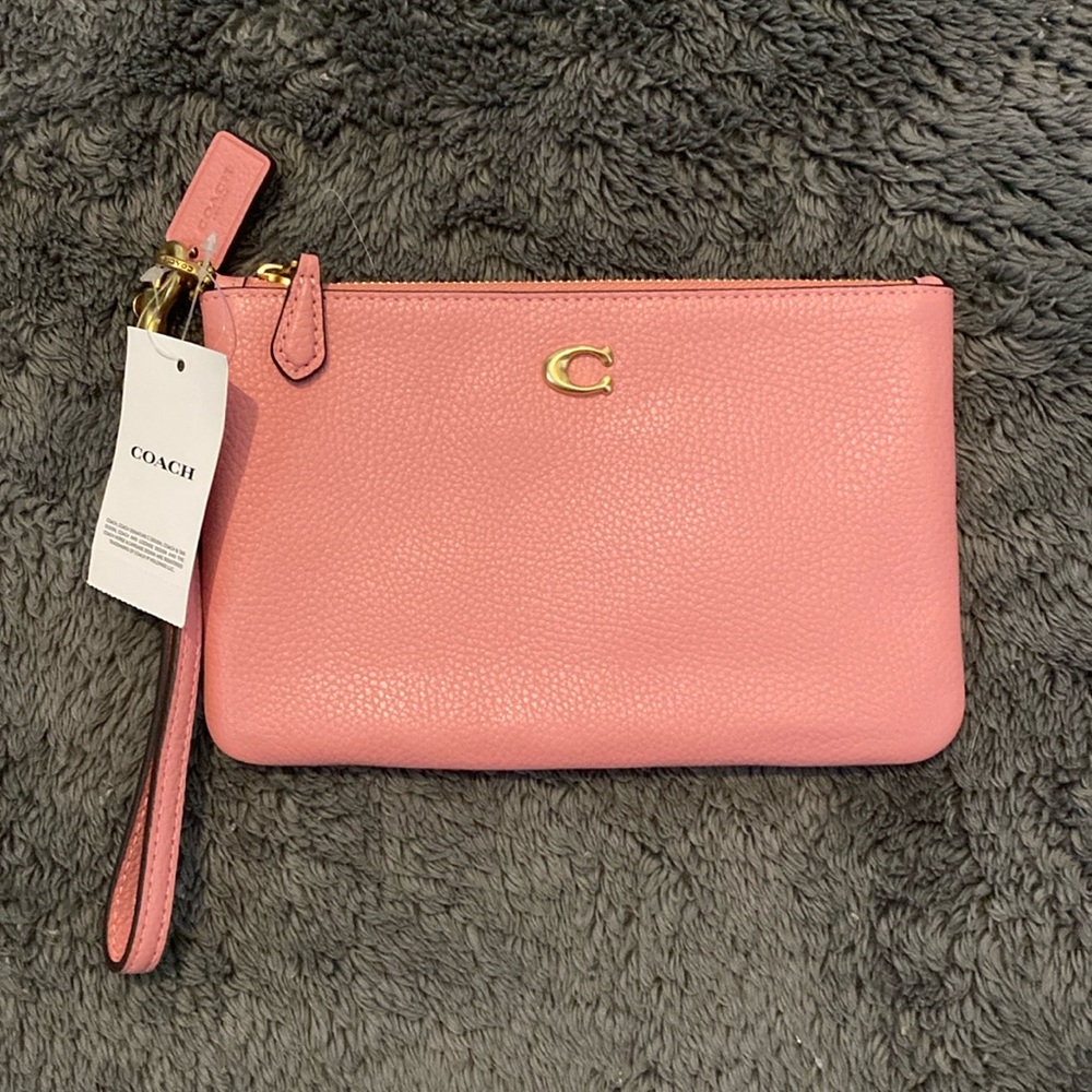 Coach - Polished Pebble Leather Small Wristlet “Bubblegum”